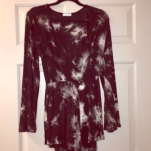 Black and Tan tie dye long sleeve cotton romper